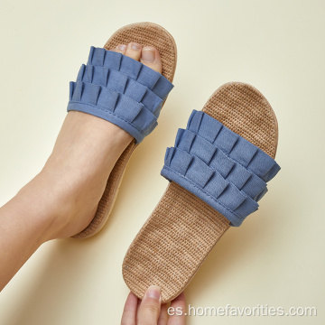 Zapatillas antideslizantes de punta abierta suaves informales planas para mujer